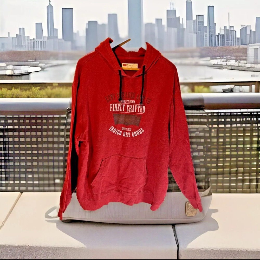 Mens Levis Quality Denim, Finely Crafted Indigo Dry Goods Pocket Hoodie 2xl Red.